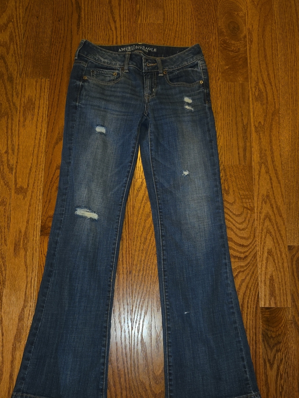 American Eagle Outfitters Distressed Dark Blue Flare Jeans